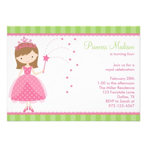sweet beautiful princess birthday party invitations