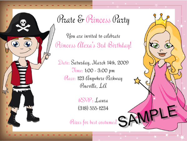 princess and pirates birthday party invitations