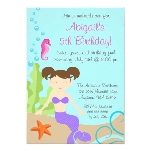 cute mermaid under the sea birthday party invitations
