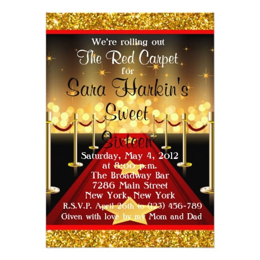 hollywood red carpet birthday party invitations