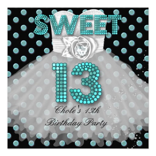 sweet dress 13th birthday party invitations