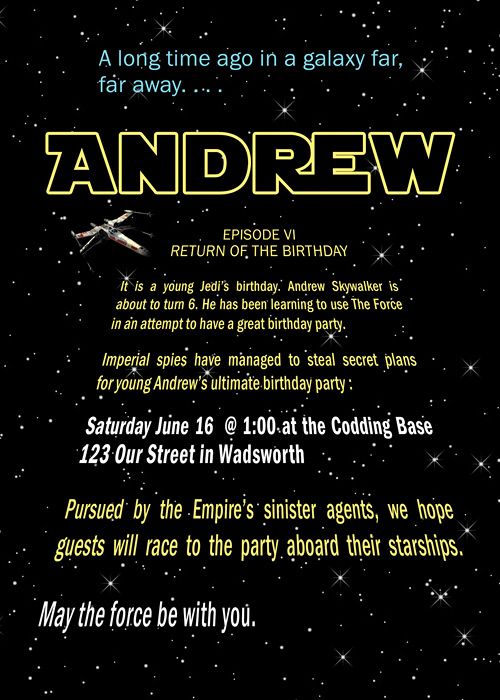 outer space star wars birthday party invitations templates