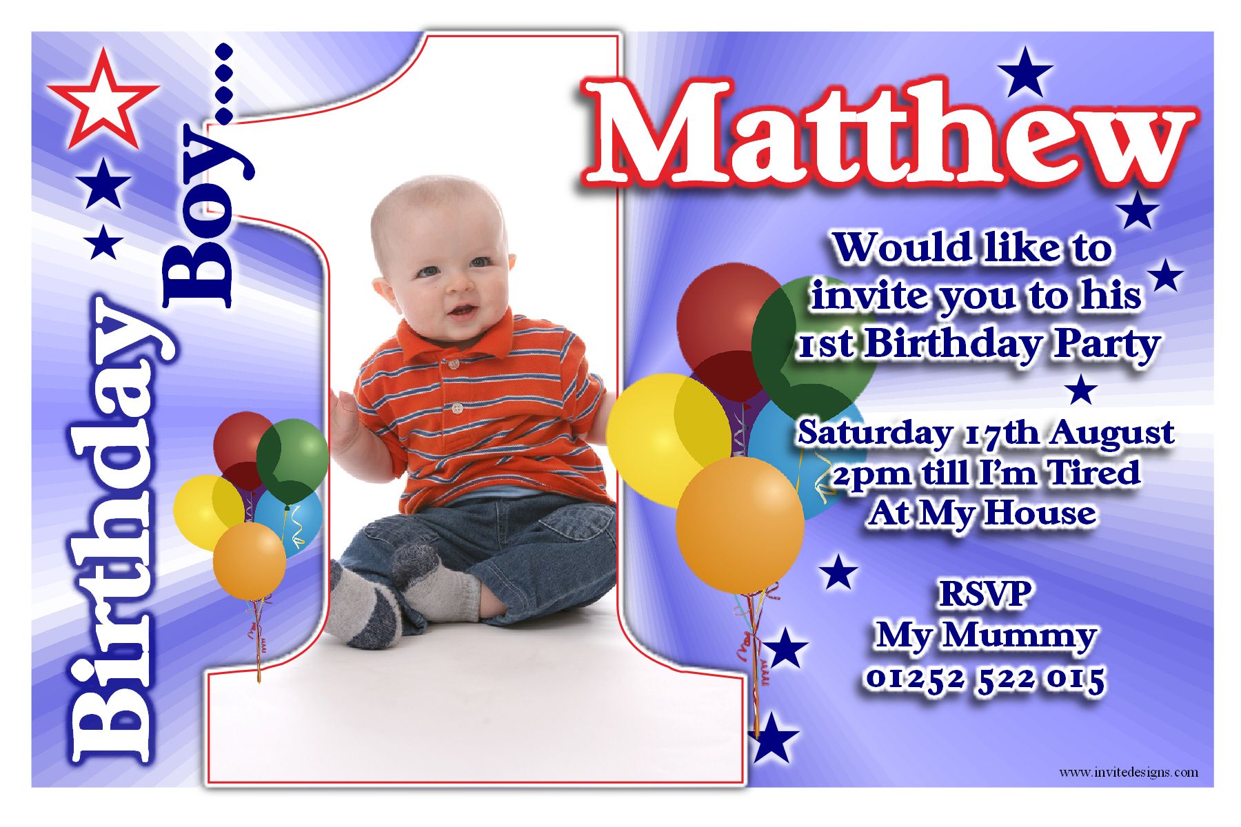 balloons 1st birthday party invitations boy