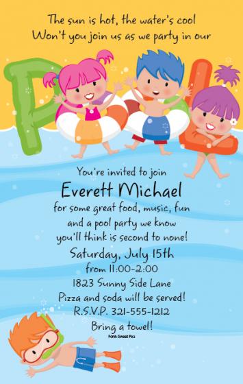 pool free printable kids birthday party invitations