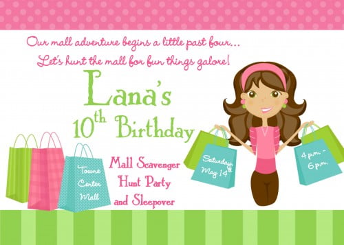 shopping mall scavenger hunt birthday party invitations