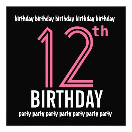 pink black 12 years old birthday invitations
