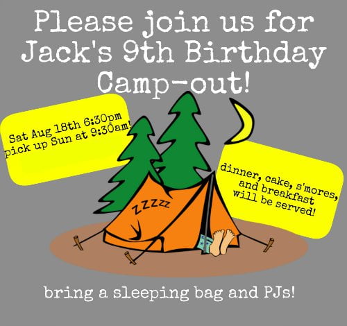 camp free birthday party invitations printable