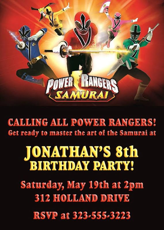 samurai power rangers birthday party invitations