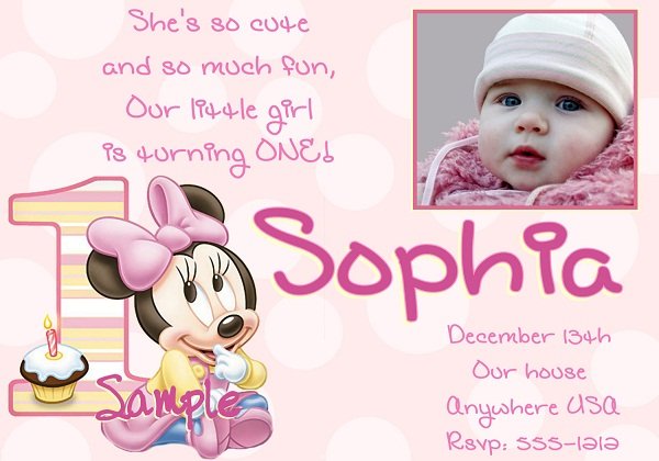 babyminnie mouse first birthday invitations