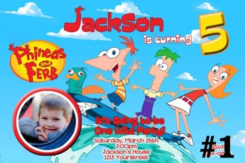 surf phineas and ferb birthday invitations