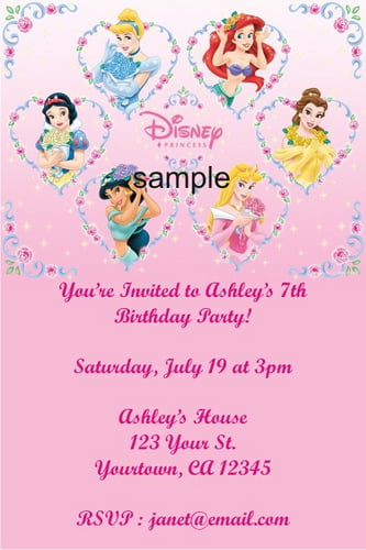 personalized disney princess birthday party invitations card