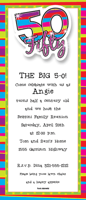 colorful funny 50th birthday party invitations
