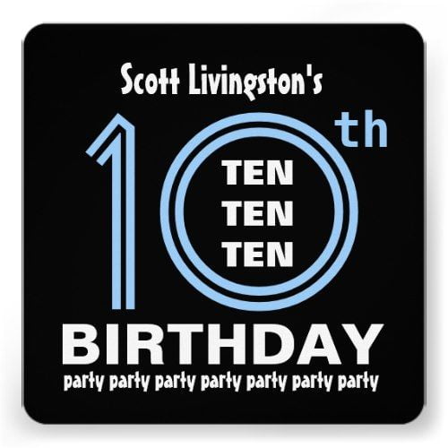 plain 10 years old birthday party invitations