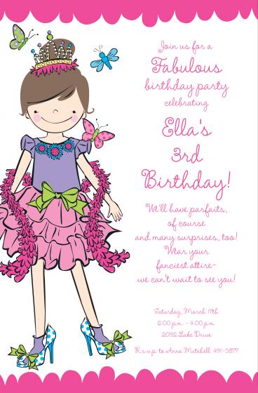 pink dressed up birthday party invitations