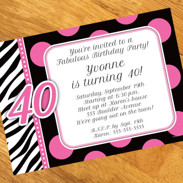 polka dots 40th birthday party invitations templates