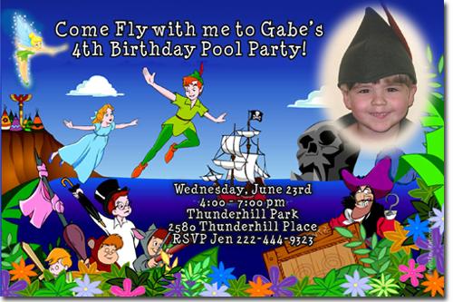 fly peter pan birthday party invitations