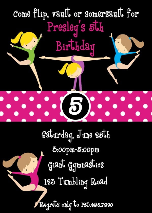 fun free printable gymnastic birthday invitations