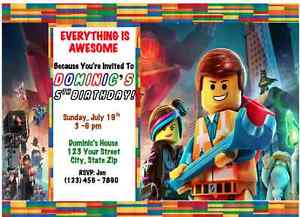 emmet lego themed birthday party invitations