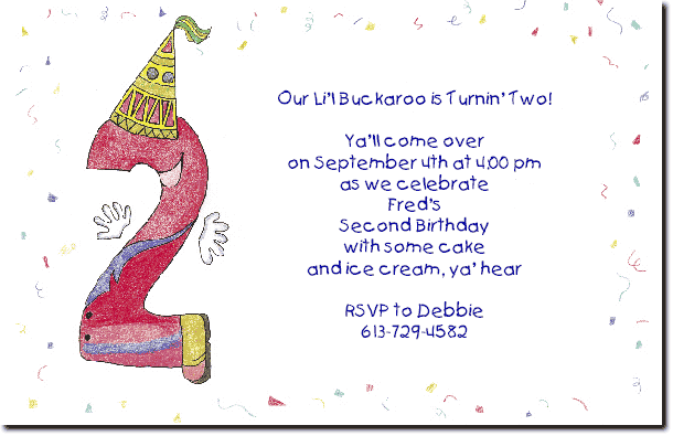 numbers 2 years old birthday party invitations wording