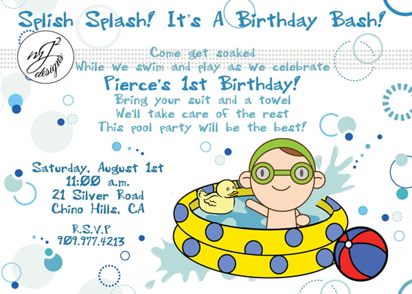 toddlers first birthday pool party invitations