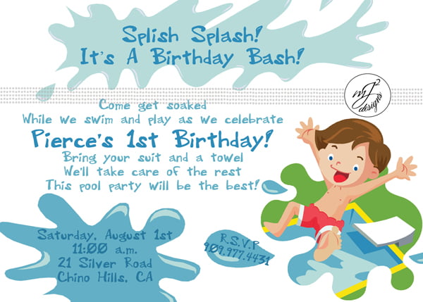 boys 1st birthday pool party invitations
