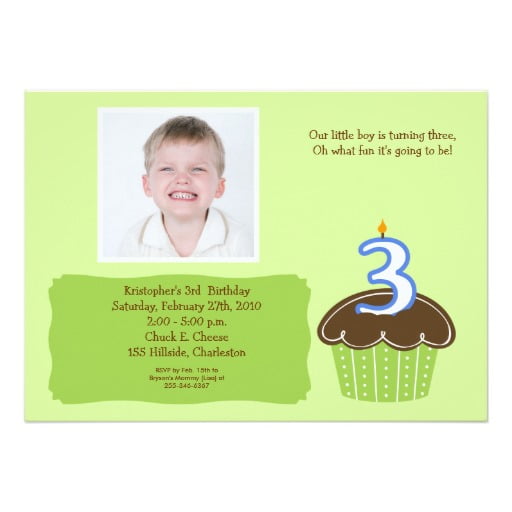 cupcakes 3 years old birthday invitations wording