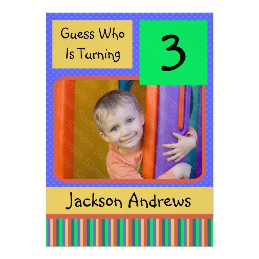 colorful 3 years old birthday invitations wording