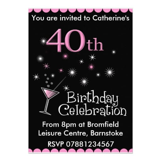 cocktail 40th birthday party invitations templates