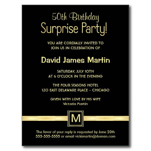 black surprise 50th birthday party invitations templates