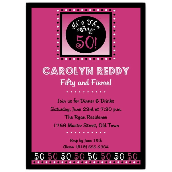 pink wording for 50th birthday invitations