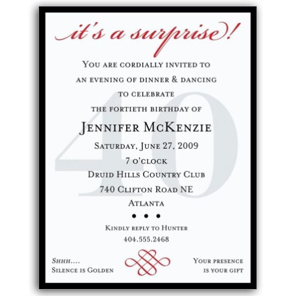 40th surprise birthday party invitations general