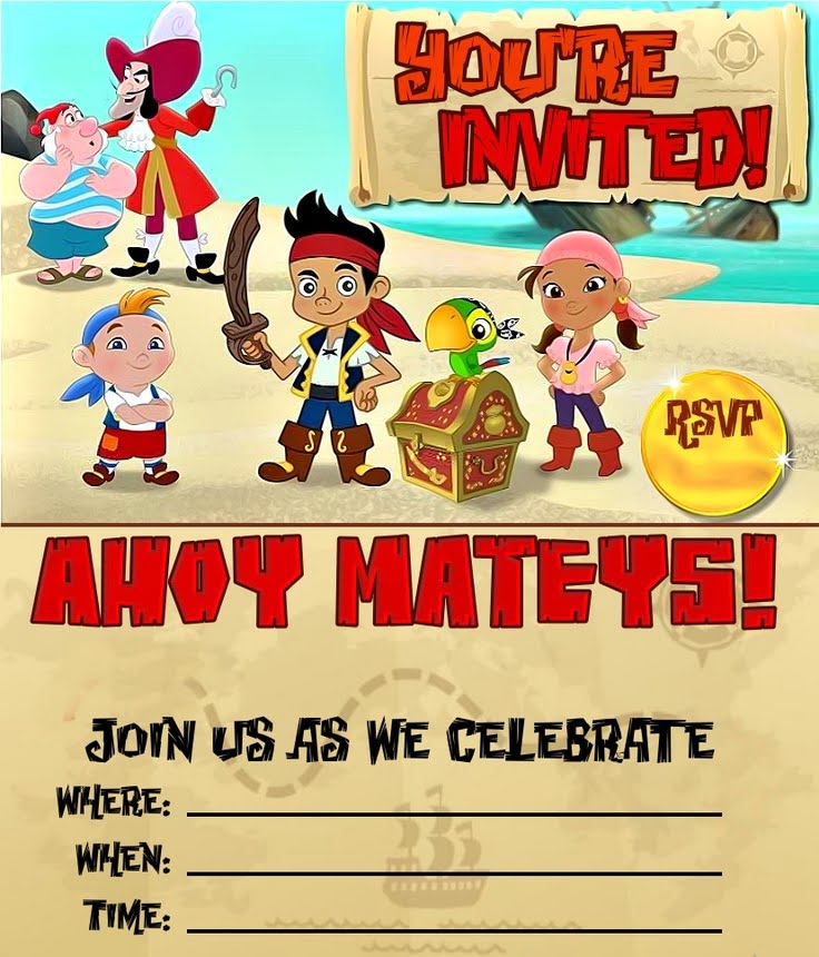 ahoy jake and the neverland pirates birthday invitations templates