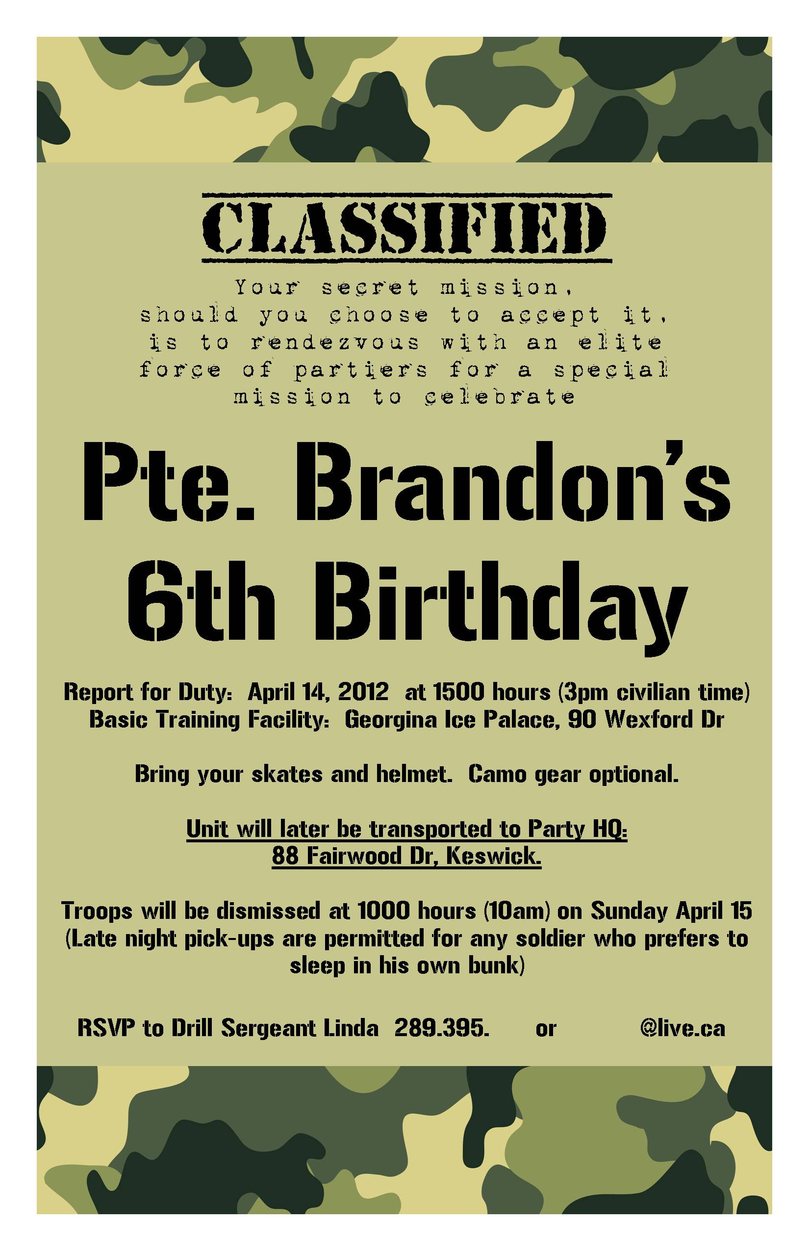 Pte obstacle course birthday party invitations