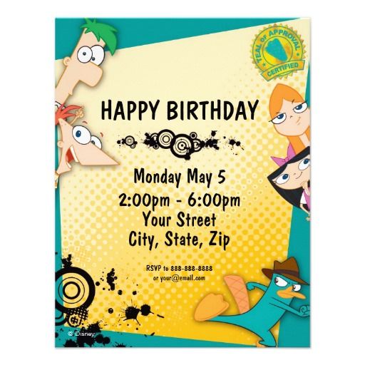 cartoon phineas and ferb birthday invitations