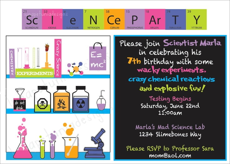 cool lab mad science birthday party invitations
