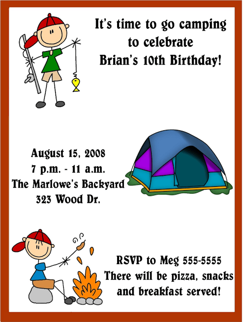 camp sample birthday invitations wording for adult