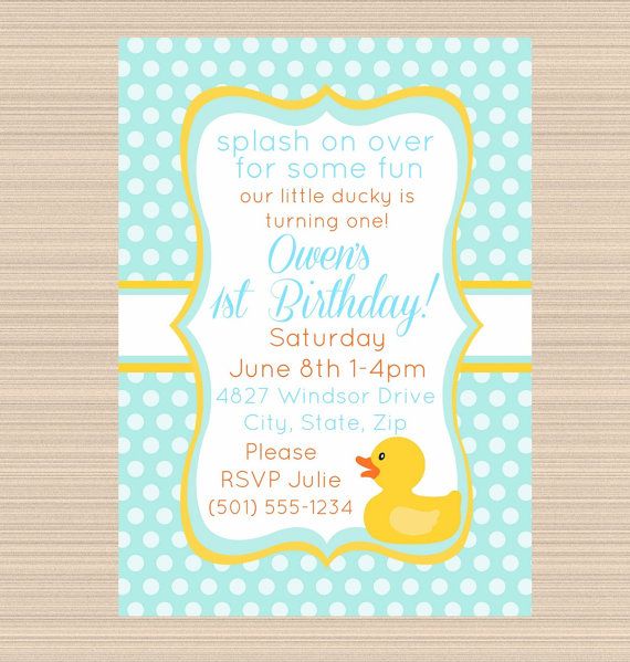 yellow rubber ducky 1st birthday invitations