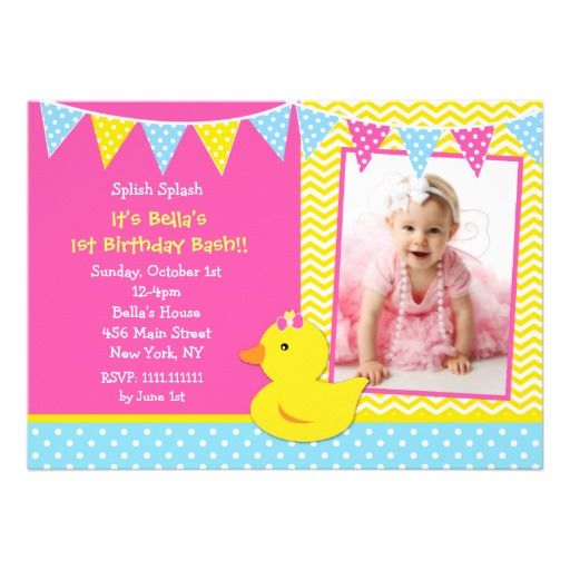 baby rubber ducky 1st birthday invitations
