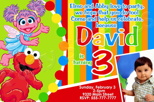 colorful elmo and abby birthday invitations