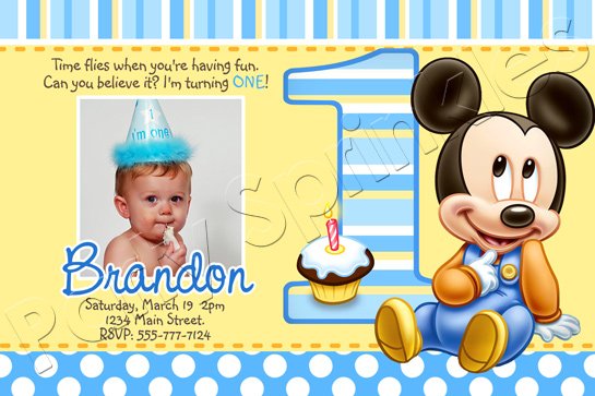 cupcakes baby mickey first birthday invitations