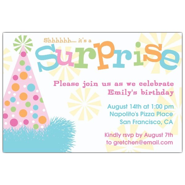 hat free surprise birthday party invitations