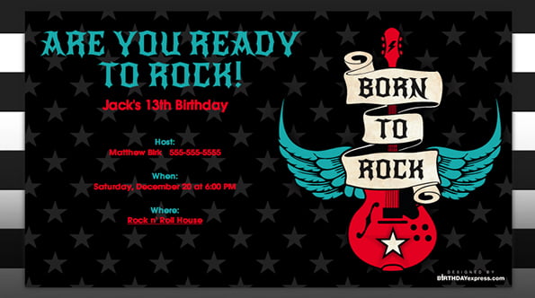 sparkles rock and roll birthday invitations