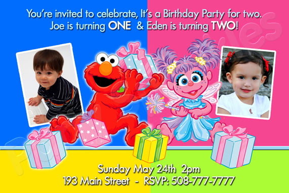 boy girls elmo and abby birthday invitations
