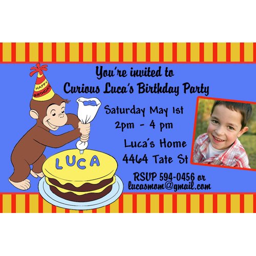 cakes curious george personalized birthday invitations