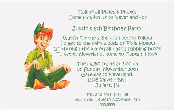 cartoon peter pan birthday party invitations