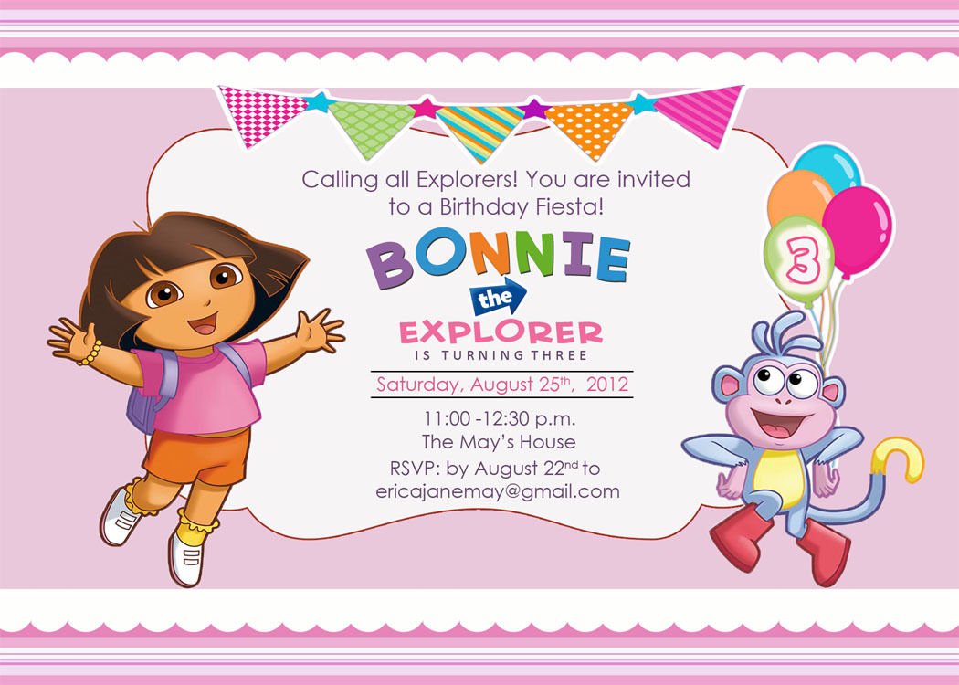 pink dora the explorer birthday party invitations