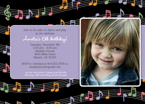 photos music themed birthday party invitations