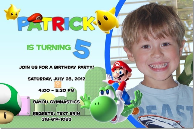 mario bross 5 years old birthday invitations wording