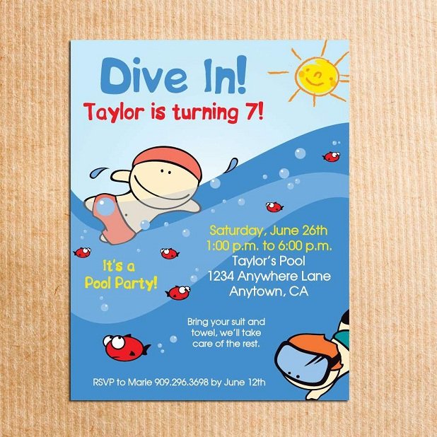 dive free printable birthday pool party invitations