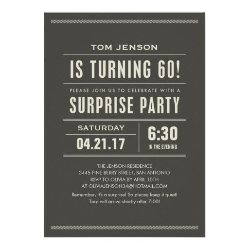 plain surprise 60th birthday party invitations